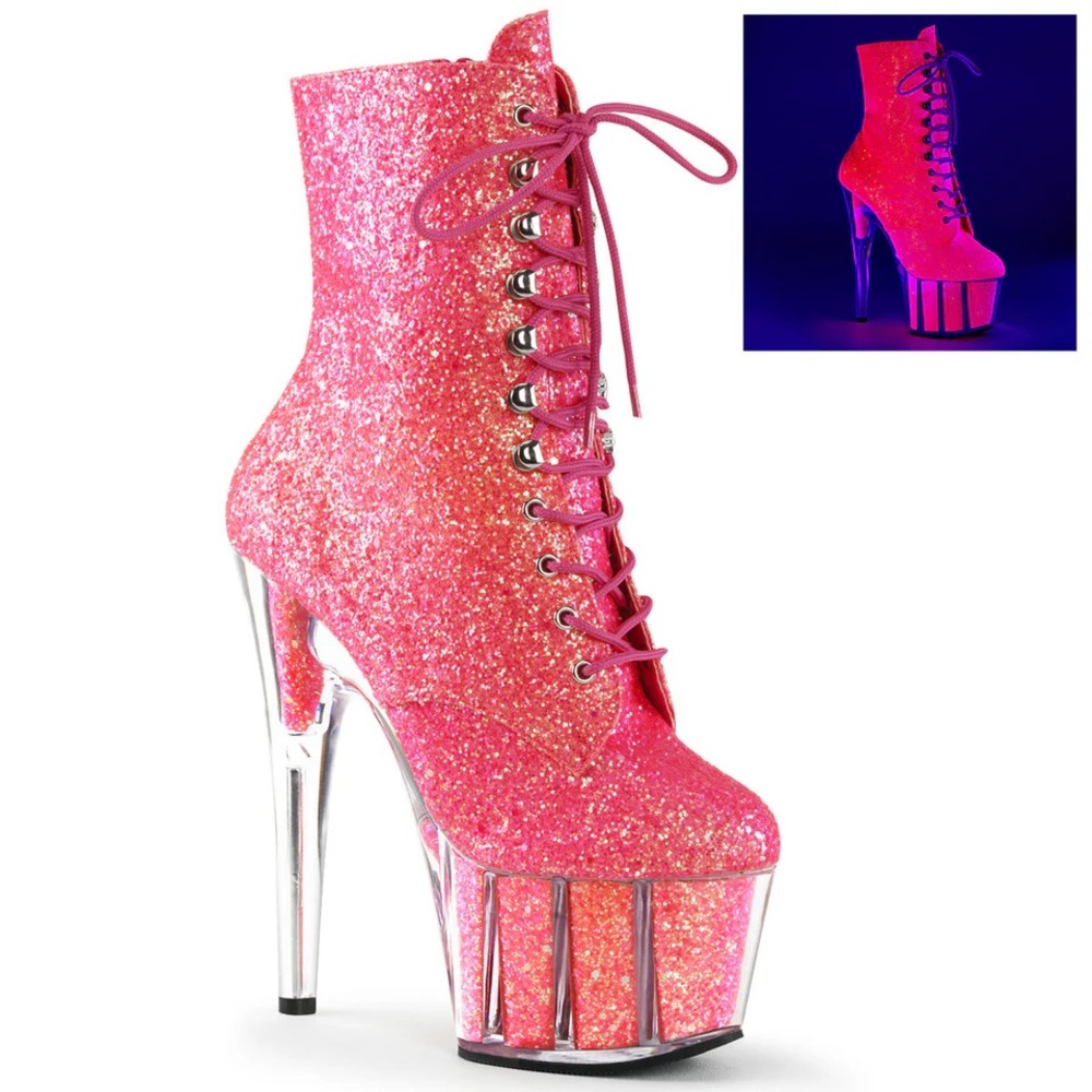 Pleaser Adore Pink Glitter Platform Ankle Boots Size 9 Gently Used
